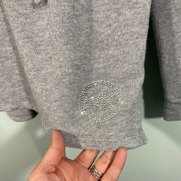 Michael Kors Women's Grey Lightweight Rhinestone "MK" Hoodie Size XS - Picture 3 of 10